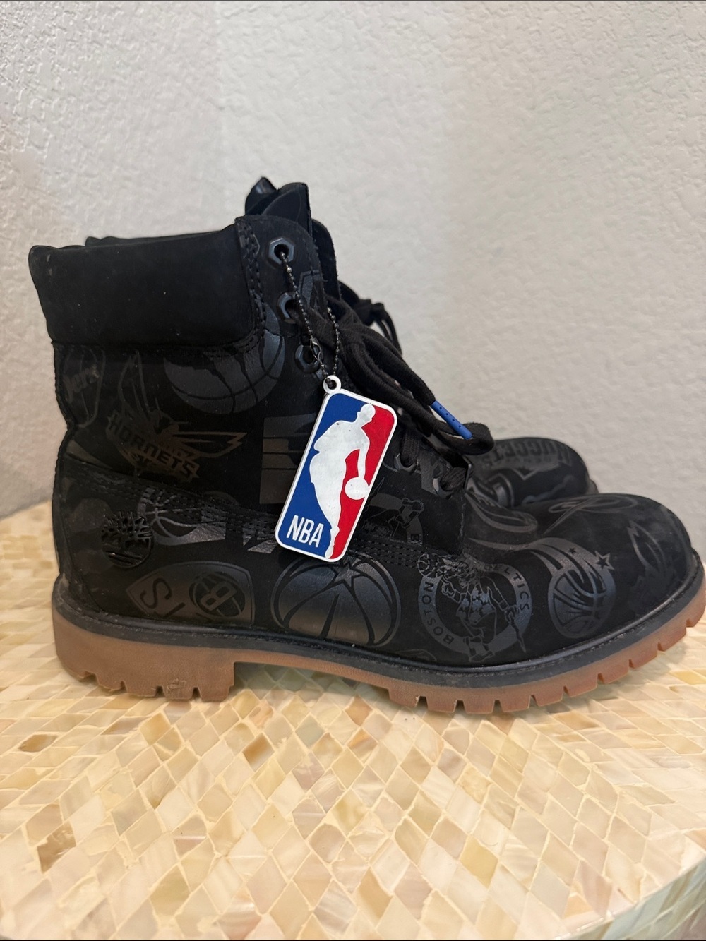 Timberland Black NBA Logo and teams Graphic Lace-Up Boot size 12 M